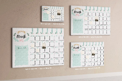 Tableau de liège Calendrier mensuel avec espace pour les notes