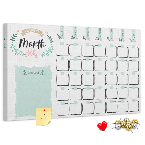 Tableau de liège Calendrier mensuel avec espace pour les notes