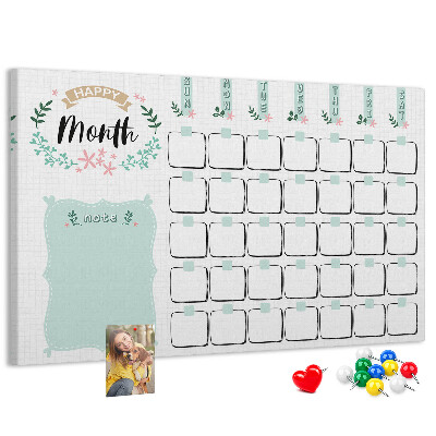 Tableau de liège Calendrier mensuel avec espace pour les notes