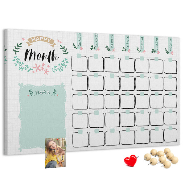 Tableau de liège Calendrier mensuel avec espace pour les notes