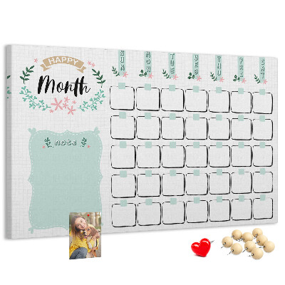 Tableau de liège Calendrier mensuel avec espace pour les notes