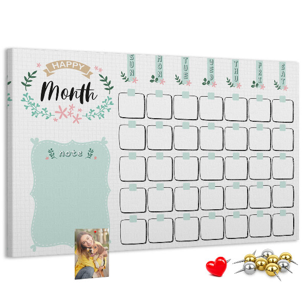 Tableau de liège Calendrier mensuel avec espace pour les notes