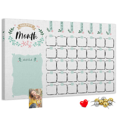 Tableau de liège Calendrier mensuel avec espace pour les notes