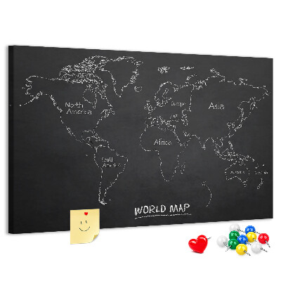 Tableau en liège Carte du monde sur fond noir