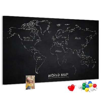 Tableau en liège Carte du monde sur fond noir