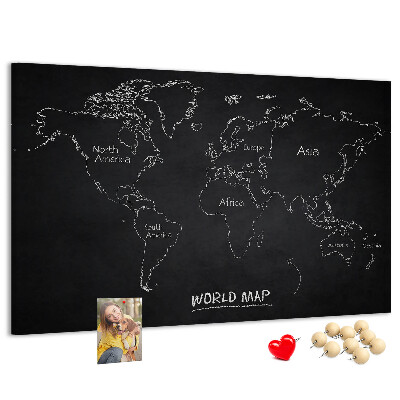 Tableau en liège Carte du monde sur fond noir