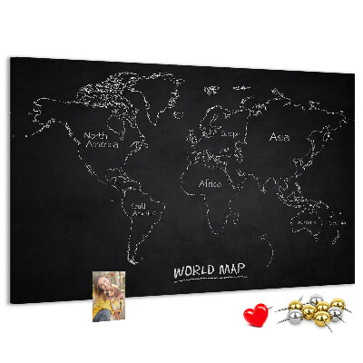 Tableau en liège Carte du monde sur fond noir