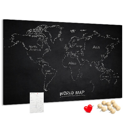 Tableau en liège Carte du monde sur fond noir