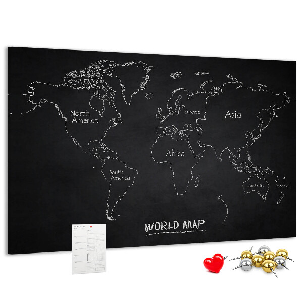 Tableau en liège Carte du monde sur fond noir