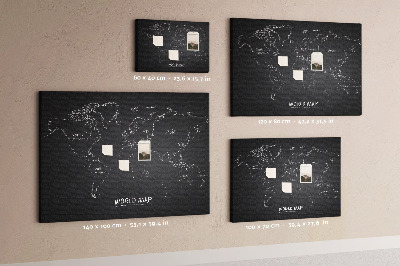 Tableau en liège Carte du monde sur fond noir