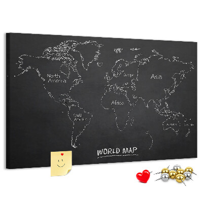 Tableau en liège Carte du monde sur fond noir