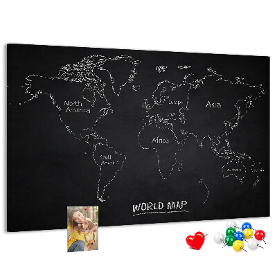 Tableau en liège Carte du monde sur fond noir