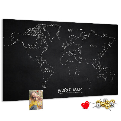 Tableau en liège Carte du monde sur fond noir