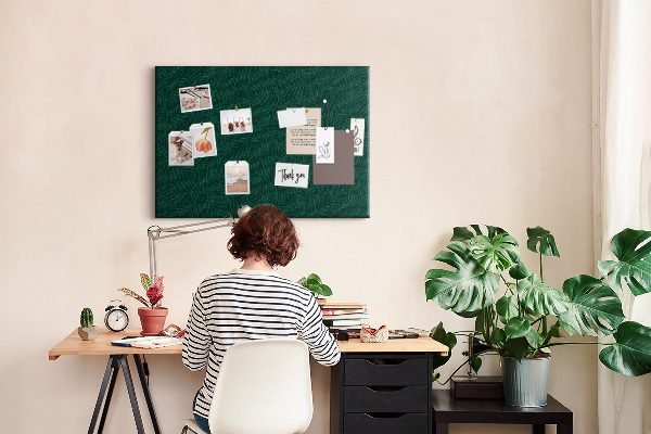 Tableau affichage liège Feuilles vertes sur fond sombre
