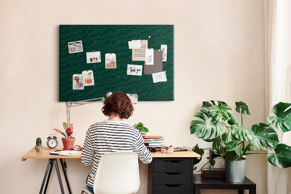 Tableau affichage liège Feuilles vertes sur fond sombre
