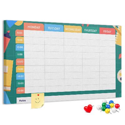 Tableau en liège Un planning hebdomadaire créatif avec des touches de couleur