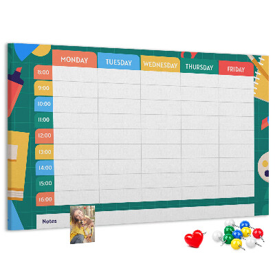 Tableau en liège Un planning hebdomadaire créatif avec des touches de couleur