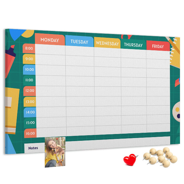 Tableau en liège Un planning hebdomadaire créatif avec des touches de couleur