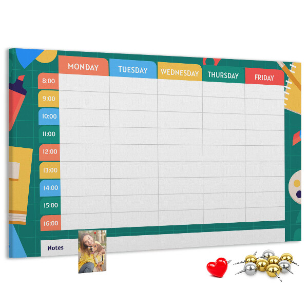 Tableau en liège Un planning hebdomadaire créatif avec des touches de couleur