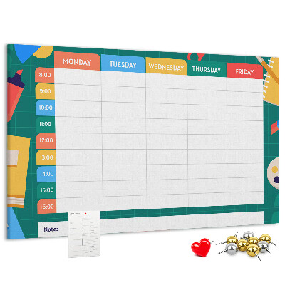 Tableau en liège Un planning hebdomadaire créatif avec des touches de couleur