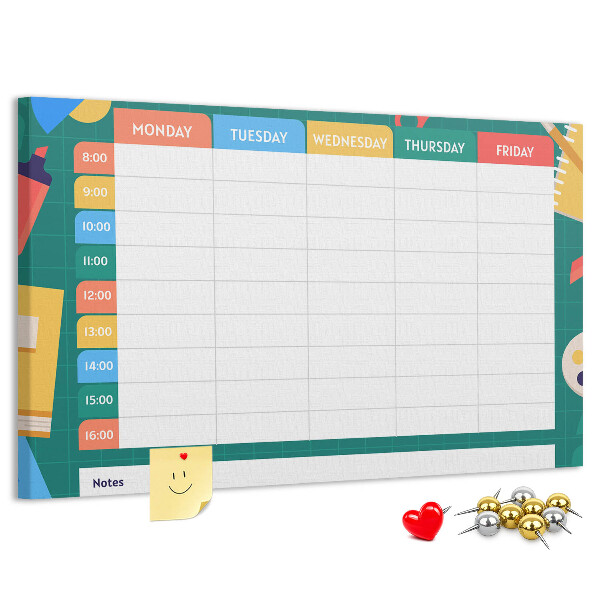 Tableau en liège Un planning hebdomadaire créatif avec des touches de couleur