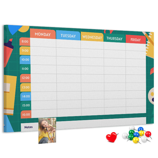 Tableau en liège Un planning hebdomadaire créatif avec des touches de couleur