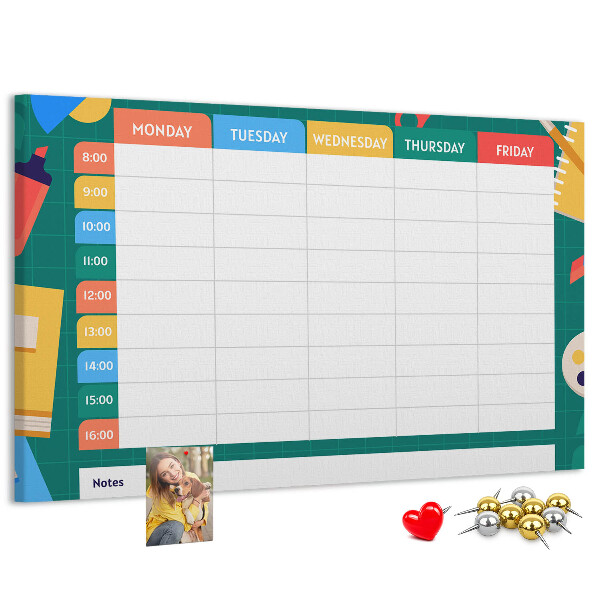 Tableau en liège Un planning hebdomadaire créatif avec des touches de couleur