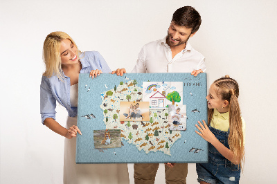Tableau affichage liège La faune polonaise sur une carte colorée