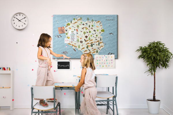 Tableau affichage liège La faune polonaise sur une carte colorée