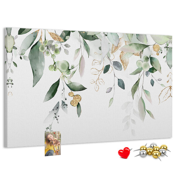 Tableau affichage liège Feuilles délicates dans des tons de vert