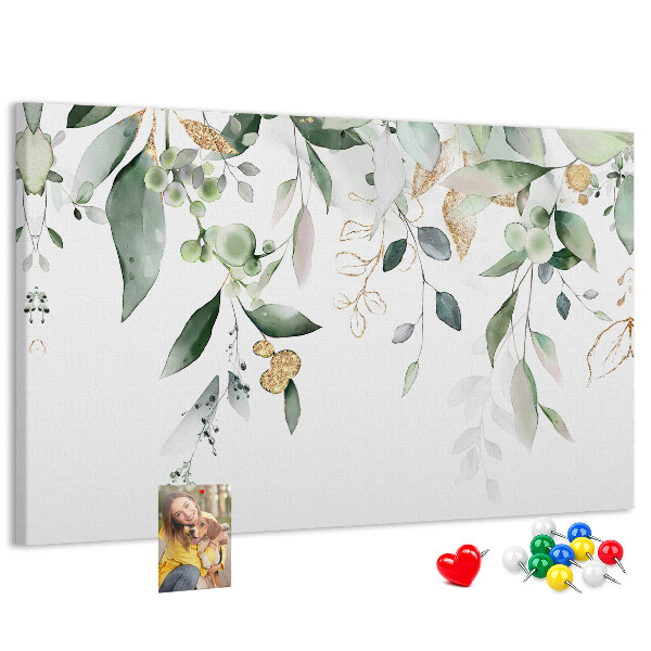 Tableau affichage liège Feuilles délicates dans des tons de vert