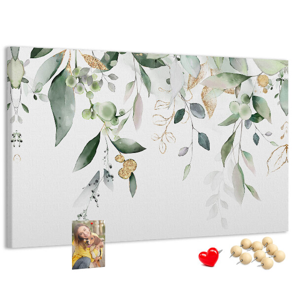 Tableau affichage liège Feuilles délicates dans des tons de vert