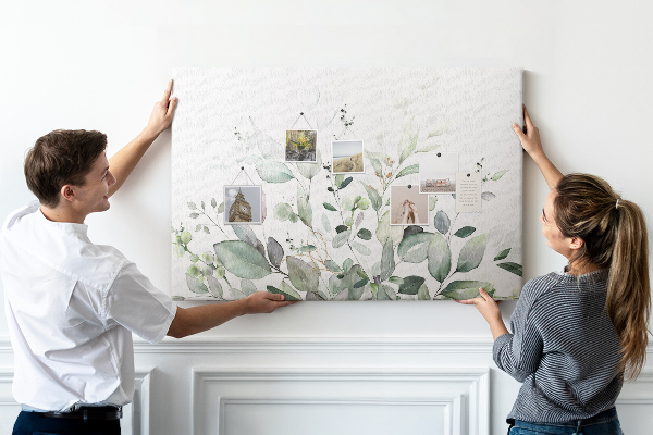 Tableau de liège Feuilles délicates dans des tons de vert