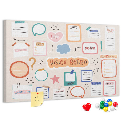 Tableau en liège Tableau de visualisation coloré avec des notes