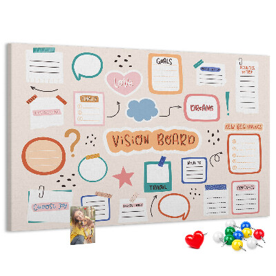Tableau en liège Tableau de visualisation coloré avec des notes