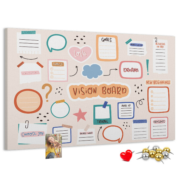 Tableau en liège Tableau de visualisation coloré avec des notes