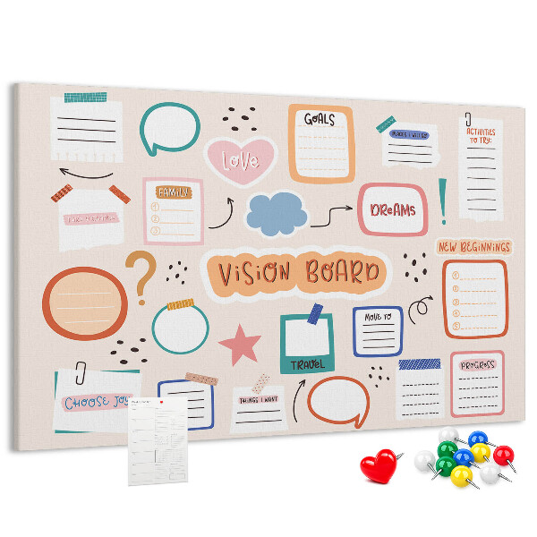 Tableau en liège Tableau de visualisation coloré avec des notes