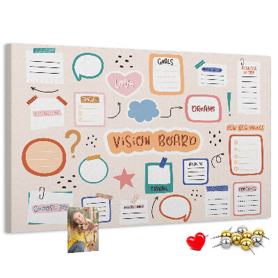Tableau en liège Tableau de visualisation coloré avec des notes