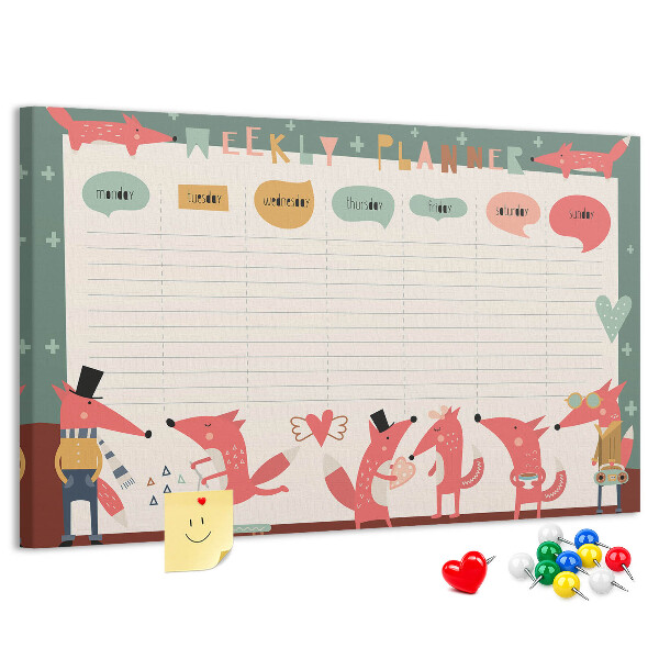 Tableau affichage liège Animaux rétro sur un agenda hebdomadaire