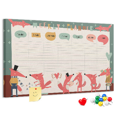 Tableau affichage liège Animaux rétro sur un agenda hebdomadaire