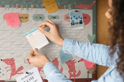 Tableau affichage liège Animaux rétro sur un agenda hebdomadaire