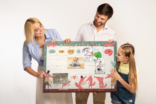 Tableau affichage liège Animaux rétro sur un agenda hebdomadaire