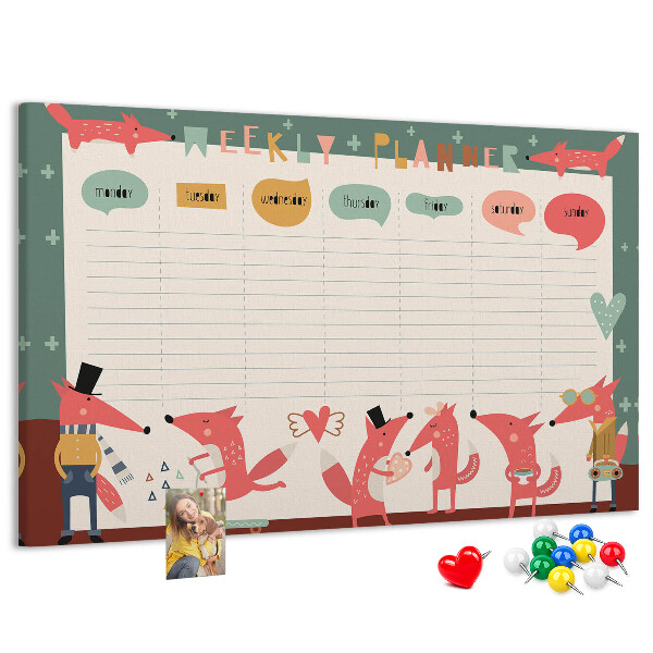 Tableau affichage liège Animaux rétro sur un agenda hebdomadaire