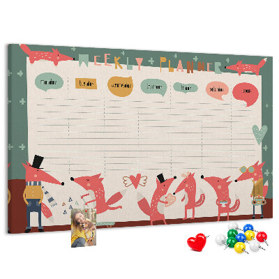 Tableau affichage liège Animaux rétro sur un agenda hebdomadaire