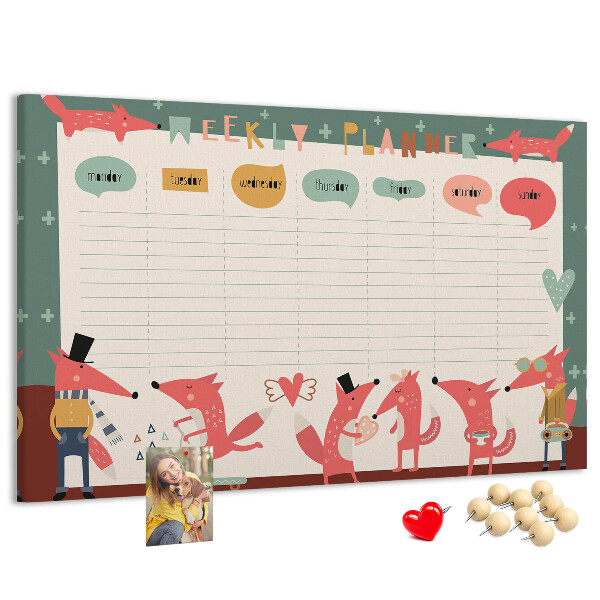 Tableau affichage liège Animaux rétro sur un agenda hebdomadaire
