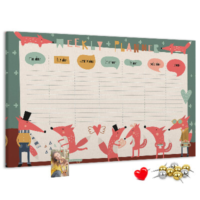 Tableau affichage liège Animaux rétro sur un agenda hebdomadaire
