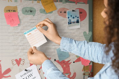 Tableau affichage liège Animaux rétro sur un agenda hebdomadaire