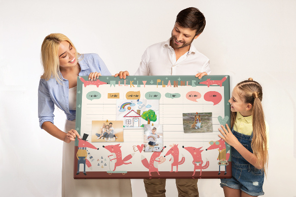 Tableau affichage liège Animaux rétro sur un agenda hebdomadaire