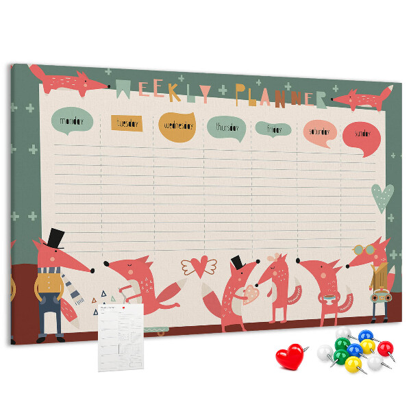 Tableau affichage liège Animaux rétro sur un agenda hebdomadaire