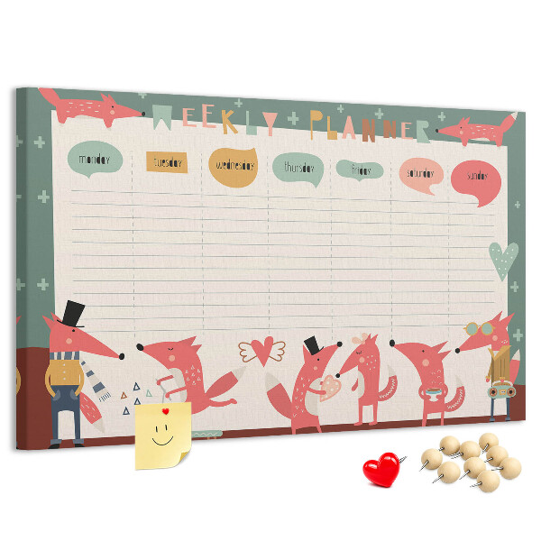 Tableau affichage liège Animaux rétro sur un agenda hebdomadaire